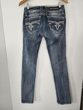 ROCK REVIVAL Women's Size 28 Low Rise Jeans Straight Fit Rocker Chic Y2K Glam